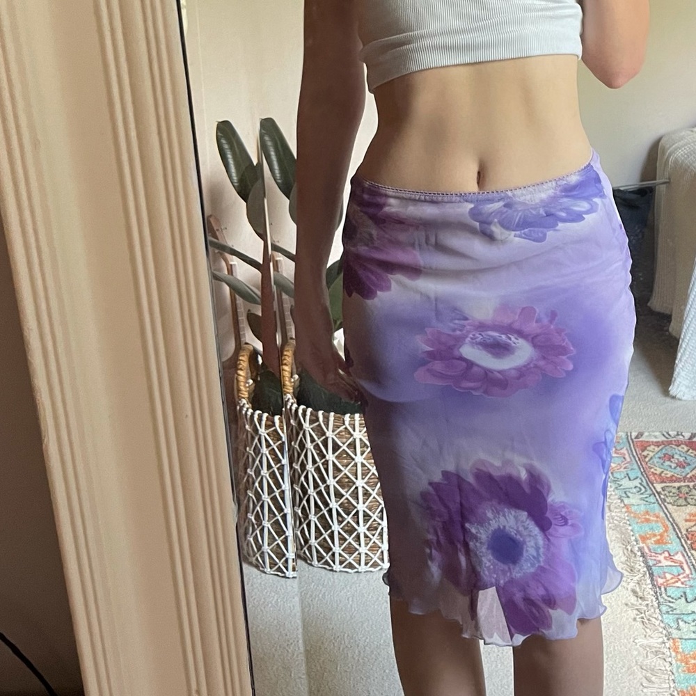 floral y2k low rise midi skirt